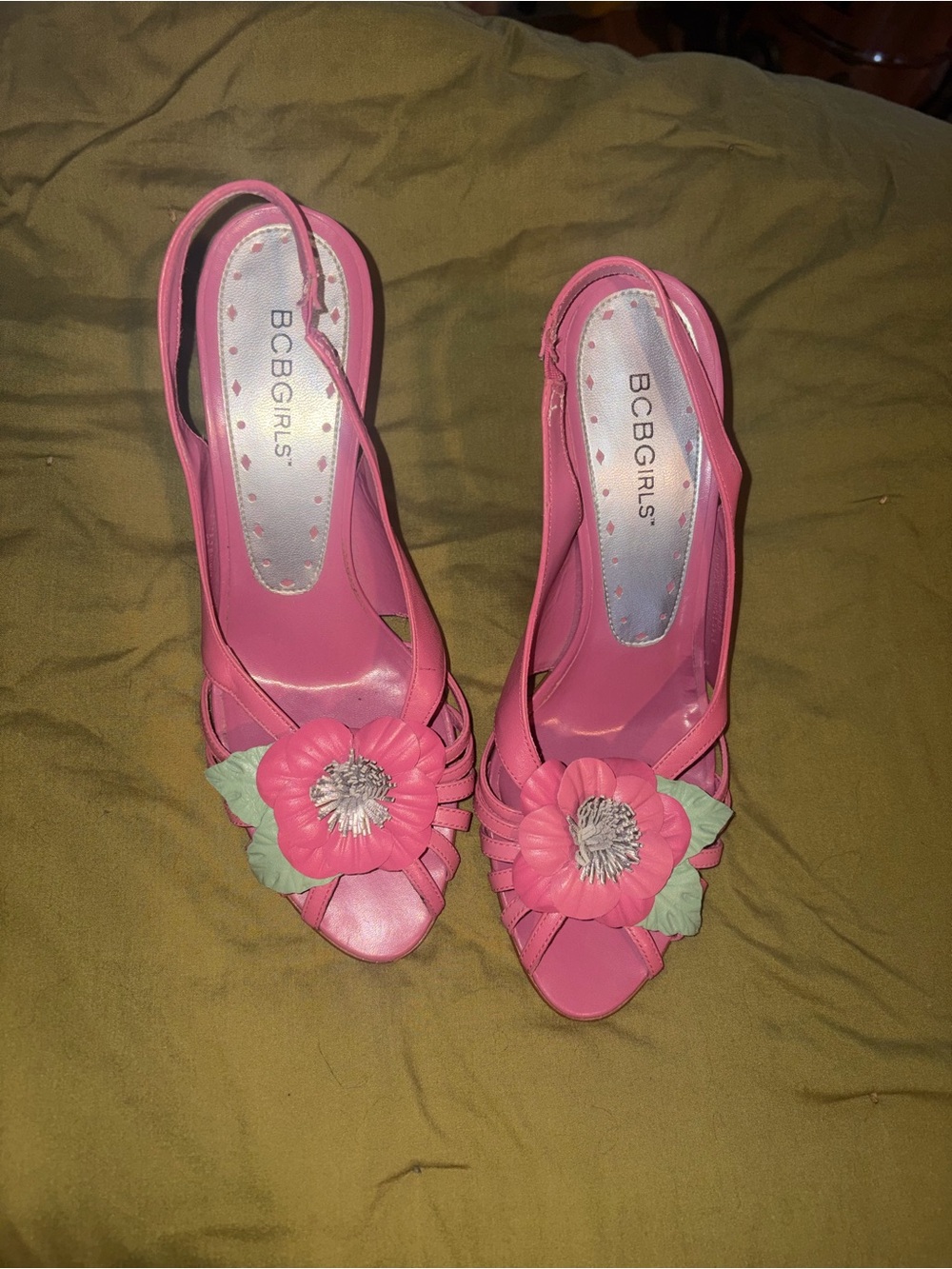BCBGirls Pink Floral Peep-Toe Slingback Heels
